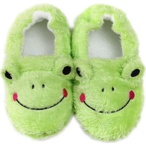 New Toddler Boy Slippers Cartoon Frog Plush Warm Shoe Little Kids Loafers Winter House Shoes Girl Soft Rubber Sole Home Footwea