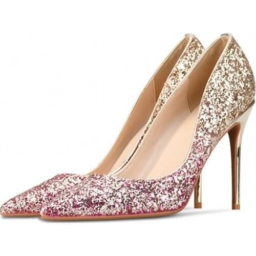 2019 Spring Autumn Pointed Toe Sequin Cloth Women Shoes Elegant Ladies Party Gold Sliver Thin High Heels Pumps J0010