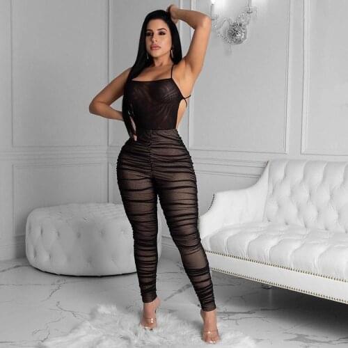 Ueteey New Jumpsuit Trendy See-through Mesh Jumpsuit