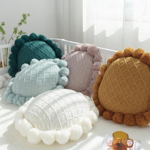 Knitting Sun flower Pompoms Cushion Round Throw Sofa Pillow Yoga Mat Hand Rests Kids Room Decoration