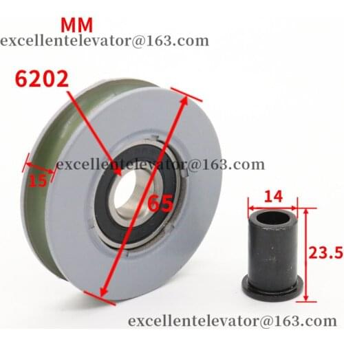 OD65mm W15mm Bearing 6202 Lift Door Hanger Roller With Axle 65*15*6202 65x15x6202 Use for Hitachi