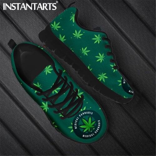 INSTANTARTS 2021 New Style Green Weed Leaves Printed Flat Shoes for Women Spring Autumn Soft Warm Casual Sneaker Light Zapatos