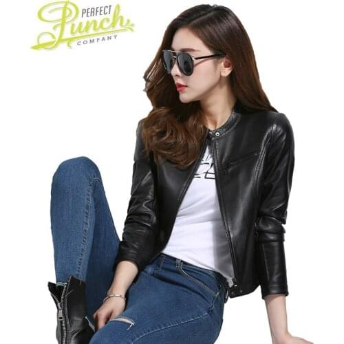 Women Sheepskin Leather Geniune Short Motocycle Jacket Spring Autumn Jaqueta De Couro Y-1856 MF172