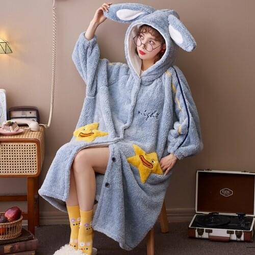 Winter Pajamas Medium Style Women Sleepwear Coral Fleece Plus Size Nightdress Loose Version Inspissate Nightgown Flannel LONG