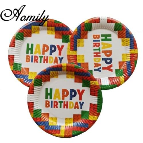10pcs/Set 7inch Happy Birthday Cake Fruits BBQ Dish Disposable Paper Plates Best Wish Party Supplies Baby Favor Tableware Gift