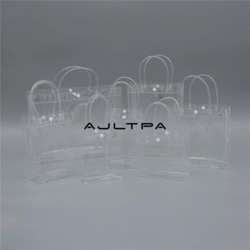 100PCS PVC plastic gift bags with handles plastic wine packaging bags clear handbag party favors bag Fashion PP Bags With Button