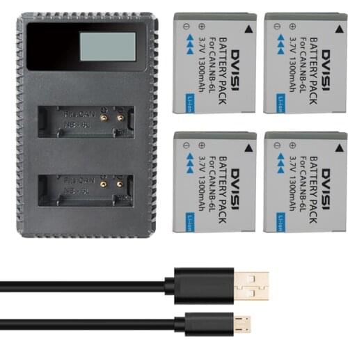 4Pc NB6L NB-6LH NB-6L Camera Batteries + LCD USB Charger for Canon SX520 HS SX530 SX600 SX610 SX700 SX710 IXUS 85 95 200 210 105