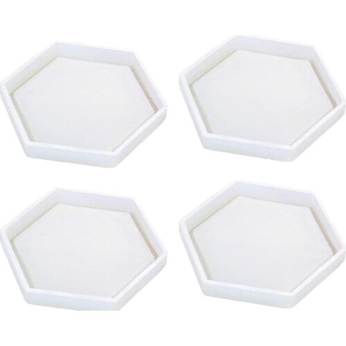 4 Pack Hexagon Silicone Coaster Molds Silicone Resin Mold, Clear Epoxy Molds For Casting With Resin, Concrete, Cement And Polyme