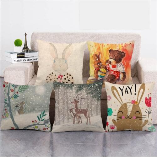 45cm*45cm Happy Easter Eggs Cute Rabbit Color Flowers Linen/cotton Throw Pillow Covers Couch Cushion Cover Home Decor Pillowcase