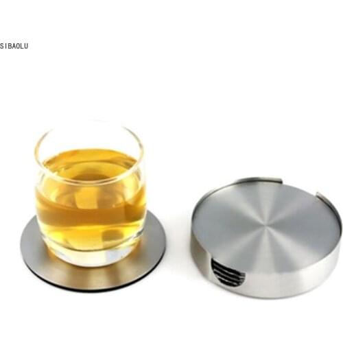 6 PCS Coasters - Stainless Steel Holder with Coaster Set - Bar Drink Milk Coffee Tea Cup Mugs Holders Home Garden Supplies