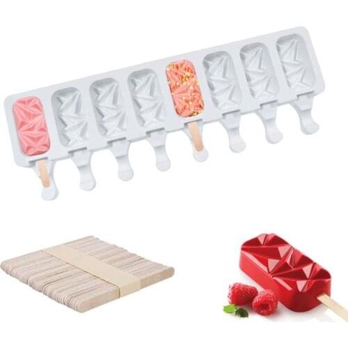 8 Cavities 3D Silicone Popsicle Mold Striped Ice Cream Juice Freezer Maker DIY Kitchen Homemade Ice Lolly Tray Mould With Sticks