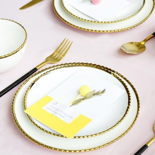 Gold inlay food dishes dinner plate flower edge creative design famous brand steak plate