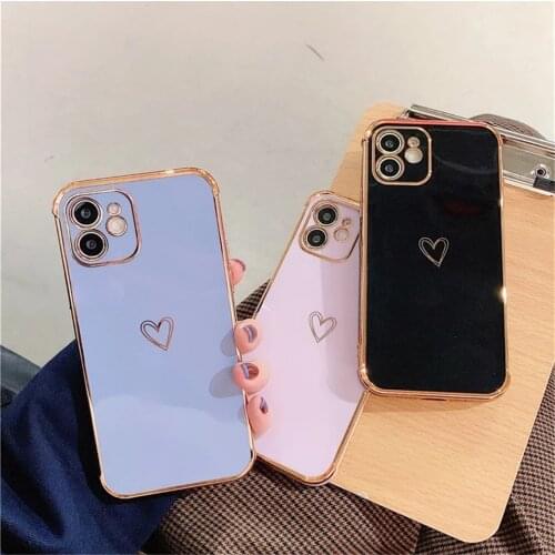 Love Heart Electroplating Bumper Phone Case For iPhone 12 11 Pro Max XR XS Max 7 8 Plus SE 2020 Soft TPU Camera Protection Cover