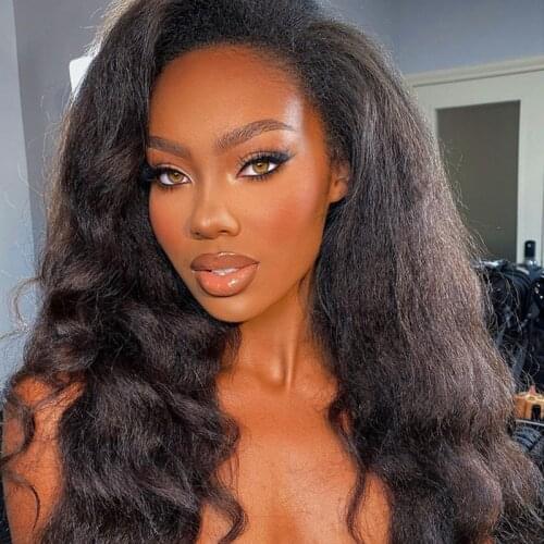 DreamDiana Brazilian Ombre Yaki Human Hair Wigs 150 Density Ombre Frontal Wig With Black Roots 13x4 Lace Frontal Human Hair Wigs