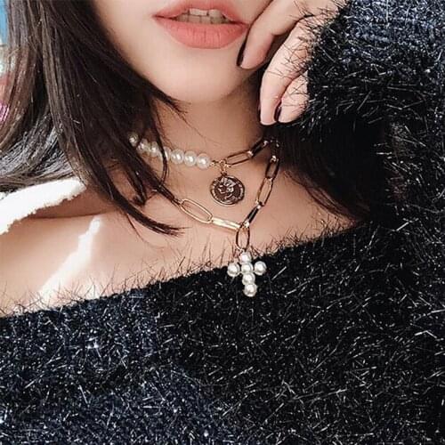 Punk Coin Choker Necklace Pearl Choker Necklace Collar Statement Virgin Mary Coin Crystal Pendant Necklace Women Jewelry