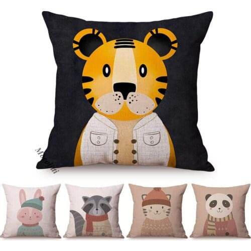 Cute Cartoon Animal Tiger Cat Fox Home Decoration Throw Pillow Case Lovely Rabbit Pig Winter Sofa Decorative Linen Cushion Cover