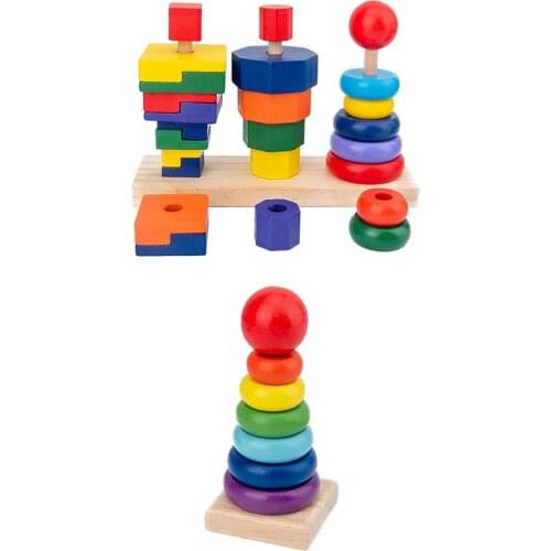 Baby Wooden Rainbow Tower Toys Colorful Rainbow Ferrule Stack Tower And Column Childrens Montessori Early Education Games