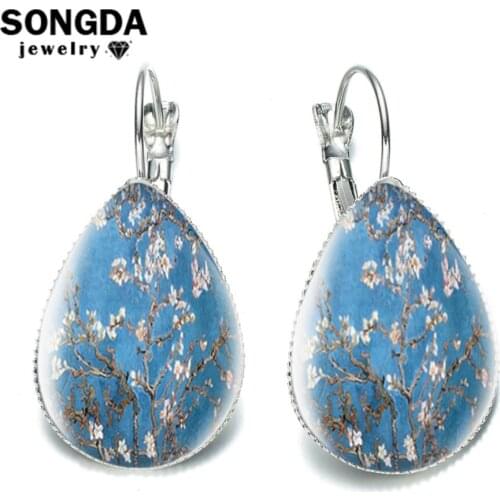 SONGDA Almond Blossom Van Gogh Elegant Long Earrings World Famous Painting Earring Fancy Well-known Oil Painting Collectors Gift
