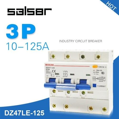 DZ47LE-100 3P+N 400V D Type Atmosphere Switch C45 Small-sized Circuit Breaker Electric Leakage Protect 80A 100A 125A