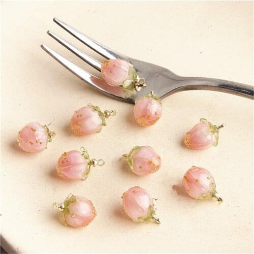 Julie Wang 5PCS Resin Tiny Pink Strawberry Charms Fruit Pendant Bracelet Earrings Jewelry Making Accessory Decor