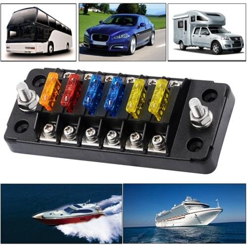 12V 24V 6 Way Terminals Circuit Car Blade Fuse Box Block Holder Kit With Cover Board
