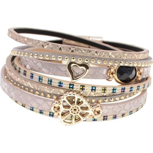 Leather bracelet for women heart bracelets fashion wrap bracelets & Bangles Magnetic Clasp bracelets female jewelry