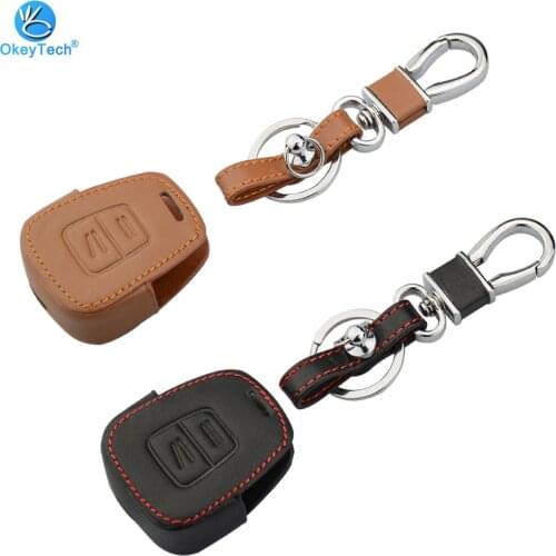 OkeyTech Leather Cover for Vauxhall Opel Astra Zafira Omega Vectra Insignia 2 Buttons Car Key Case Shell Keychain Holder Blank