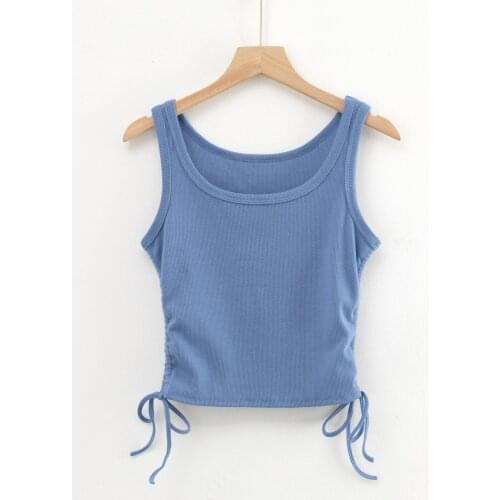 Side Drawstring Crop Casual Rib Knit Slim Fit Tank Top