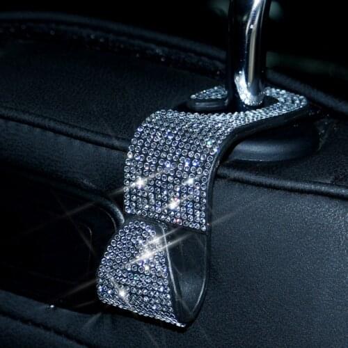 Car Back Seat Hook Rhinestones Crystal Handbag Auto Headrest Hanger Holder Car Accessories Interior Organizer Holder Storage