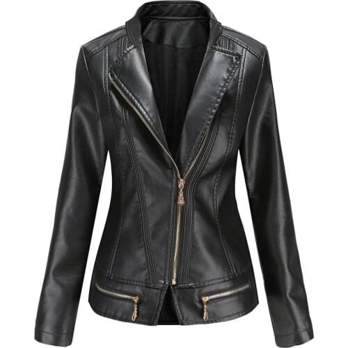 Women Faux Leather Jacket Autumn Winter Long Sleeve Thin Plus Size Ladies Fashion Solid Zipper Female Biker Coat Casual Outwear