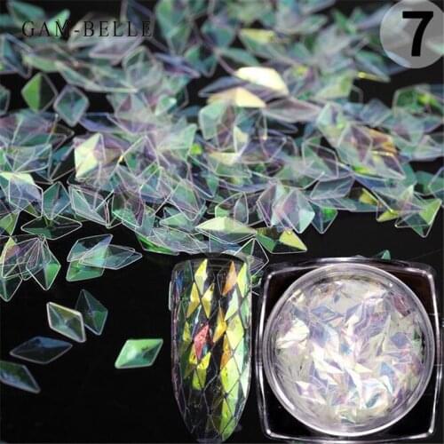 GAM-BELLE 12Color Laser Nail Glitter Sequins Holographic Rhombus Shape Acrylic Nail Tips DIY Nail Art Decorations Manicure Tools