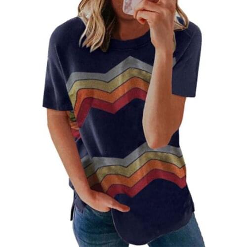 Summer Short Sleeve Printed Striped T Shirt Woman Clothes Casual O-neck Oversized Tops Plus Size Streetwear Funny T Shirts Women