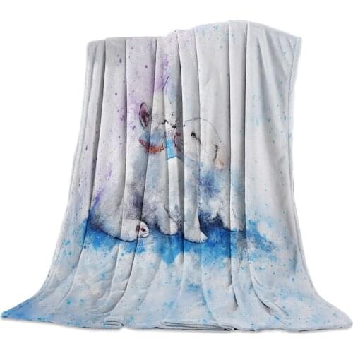 Cute Animal Cat Dog Watercolor Throw Blanket Soft Warm Microfiber Blanket Flannel Blanket