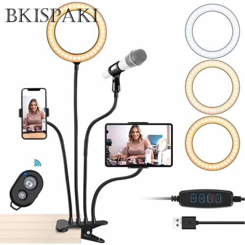 4 in 1 Multi-function Flexible Tiktok Live Video with 20cm LED Ring Flash Light Mounts Holder for Microphones Tripod 8inch Lamp