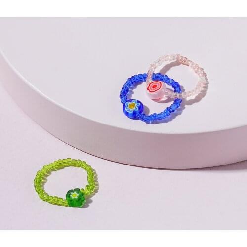 LUNA CHIAO Trendy Y 2 K Bohemian Glaze Seed Beaded Rings Set for Women