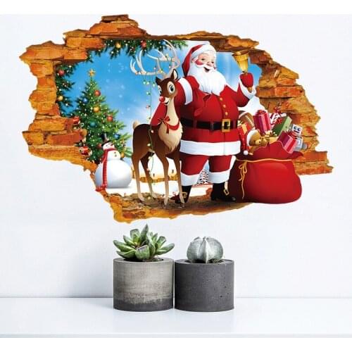 Christmas Wall sticker 3D Santa murals Living room bedroom room TV background wall decoration wall stickers for kids rooms