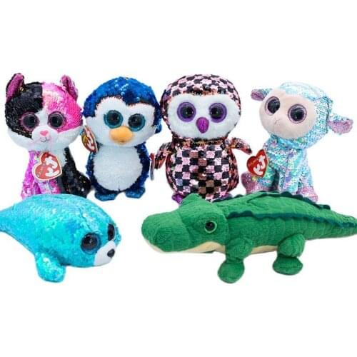 New 6 inch 15 cm Ty Big Eyes Pea Crocodile Owl Blue Sea Lion Toy Series Collection Boys and Girls Birthday Christmas Gifts