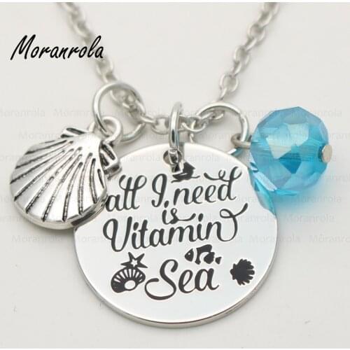 New arried " All I need is vitamin sea "Copper silver necklace &Keychain ,charm, Inspirational Jewelry Funny Summer jewelry