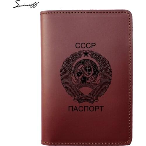 CCCP Genuine Leather Russian Passport Cover Soviet Union national emblem Passport Wallet Case Travel Accessories Card Holder