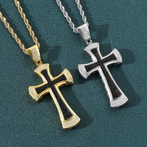 Iced Out Cubic Zircon Hip Hop Religious Cross Necklace Pendants For Women Men Trendy Design Necklaces Jewelry Rock Collier
