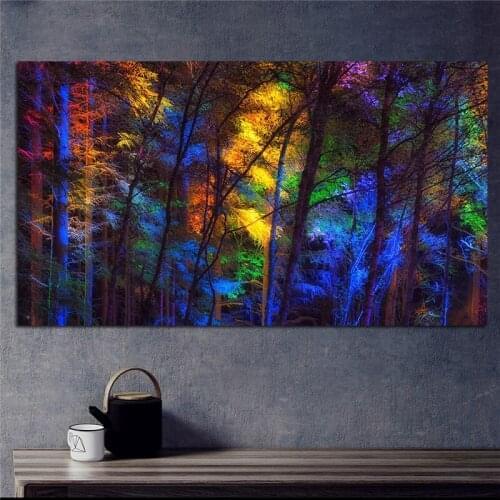 Large Size Colorful Forest Trees Canvas Poster Art Prints for Living Room Decorative Picture Frameless
