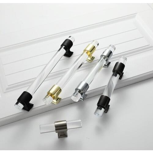 NICEDUNE Transparent Acrylic Cupboard Handle and Knobs Dresser Drawer Pull Handle Bathroom Cabinet Handle with black Gold