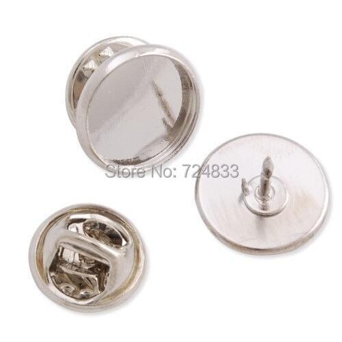 Blank Collar Clips Round Circle Bases Bezel Cabochon Settings Brooches Pins Back Findings Rhodium tone Plated Bulk Wholesale
