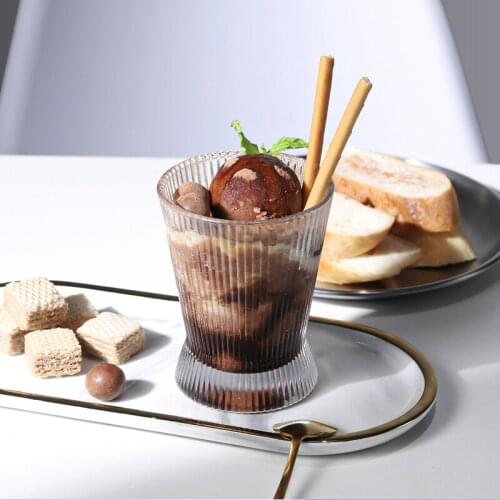 Ice Cream Cup Glass Tall Retro Stripes Milkshake Juice Cup Breakfast Drinking Glasses Cute Canecas Kitchen Dining Bar EB5BL