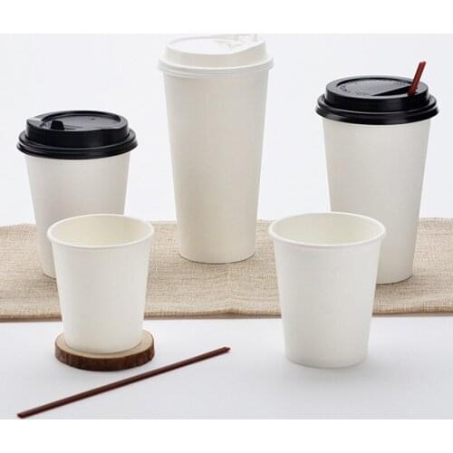 50pcs Thick White Paper Cup Disposable Coffee Cup 250ml Small Juice Beverage Water Packaging Cups With Lids And Brown Sleeves