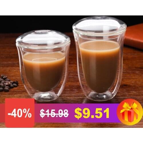MORGUANA 240ML Double Wall Glass Cups Mugs for Coffee Tea Glass Cup With Lid Beer Mug Cup Drinkware Heat-resistant Glass Cup