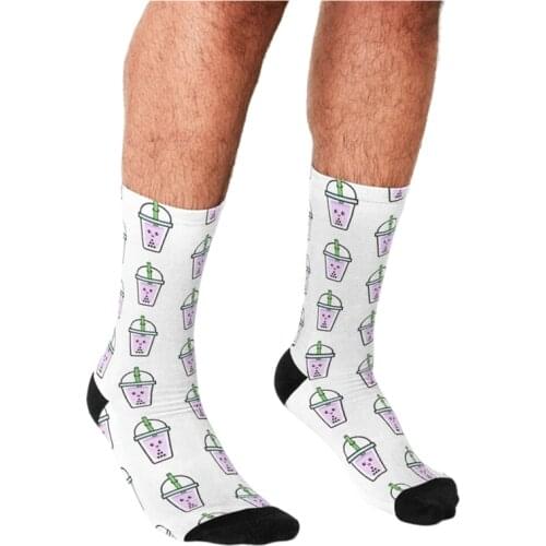 Funny Men socks Purple Bubble Tea Boba Printed hip hop Men Happy Socks cute boys street style Crazy novelty Socks for men