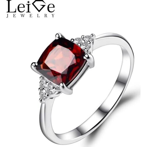 Leige Jewelry Garnet Rings For Women Sterling Silver 925 Ring Wedding Engagement Gemstone Jewelry Cushion Cut January Birthston