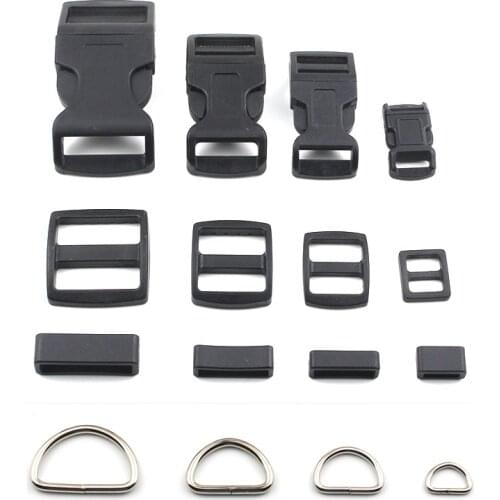 10pcs/pack 10mm 15mm 20mm 25mm Plastic/Metal Slider Adjustable D Rings Release Buckles For Paracord shoes Bags DIY Accessorie
