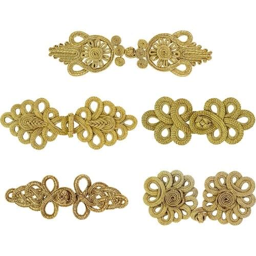 5set Large Gold Cord Braided Looped Fastener Closure Knot Buttons Sewing Supplies For Craft Chair cover NK304A